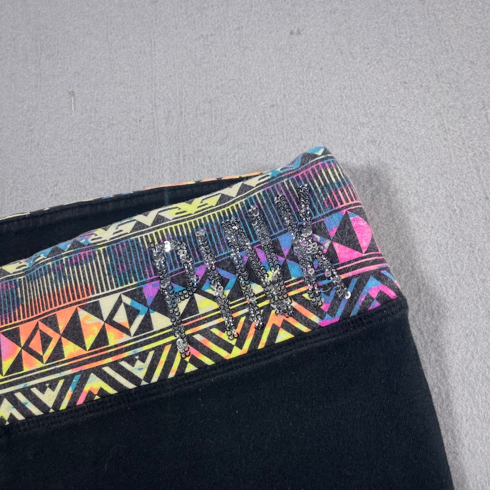Victoria's Secret PINK Yoga Capri Leggings Women S Black Sequin Logo‎ Waistband - Picture 5 of 9